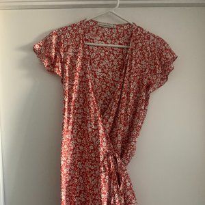 Red Floral Wrap Mini Dress